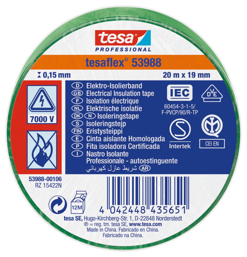 ISOLERINGSTAPE TESA 20MX19MM GRØNN
