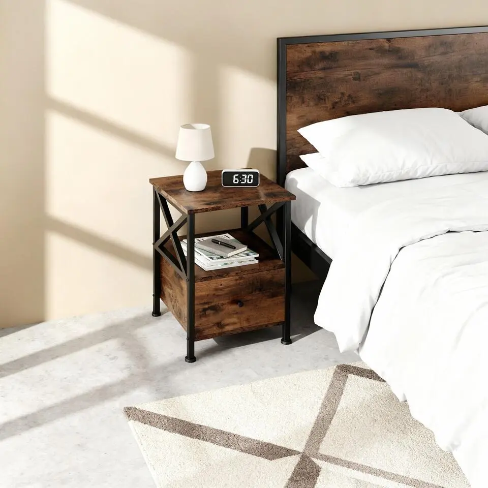tectake Nachtkastje Falkirk 40x41,5x55,5cm, Industrieel Hout Donker, Rustiek