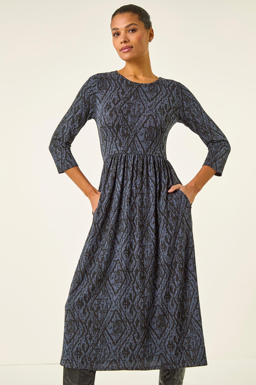 Roman Abstract Print Midi Dress