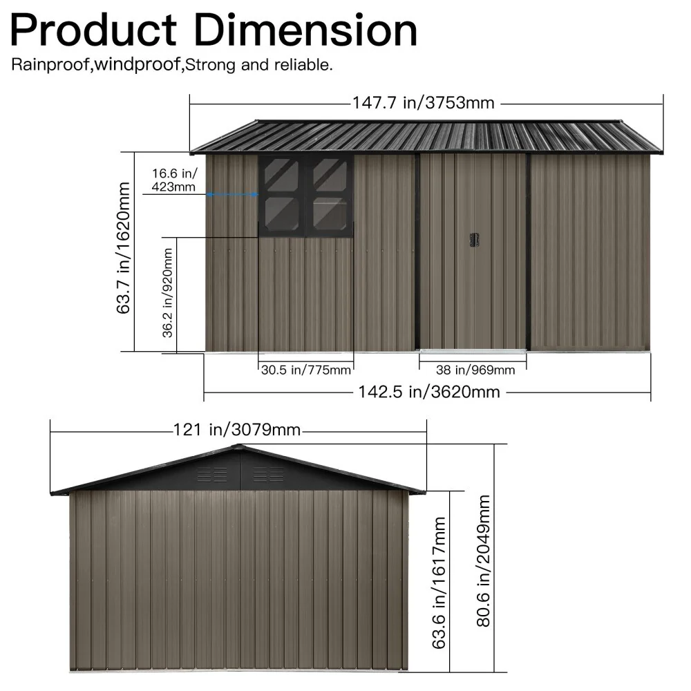 Modern 12 x 10 ft Outdoor Storage Shed with Window and Sliding Door