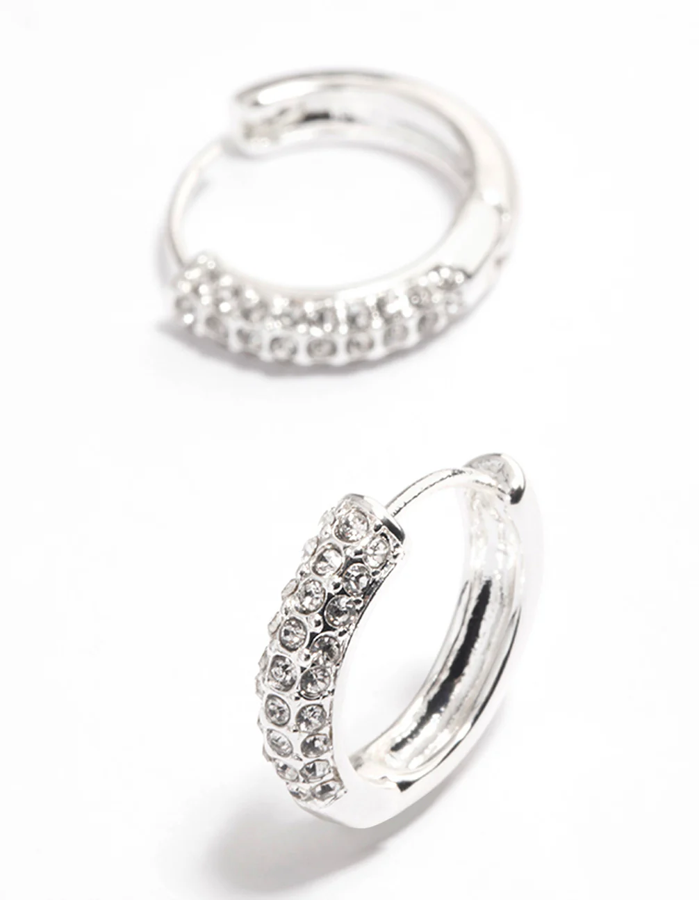 Silver Diamante Thick Huggie Earrings