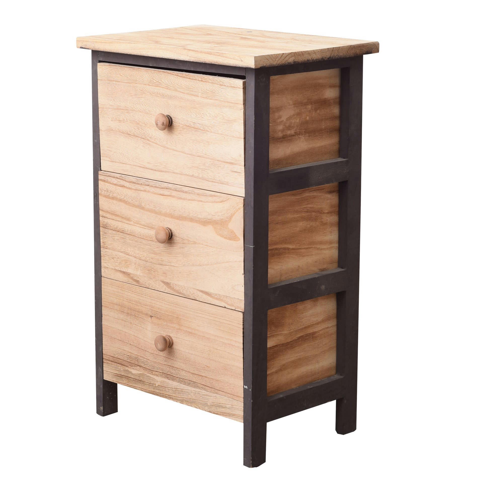 - Table de chevet avec 3 tiroirs en bois naturel et noir