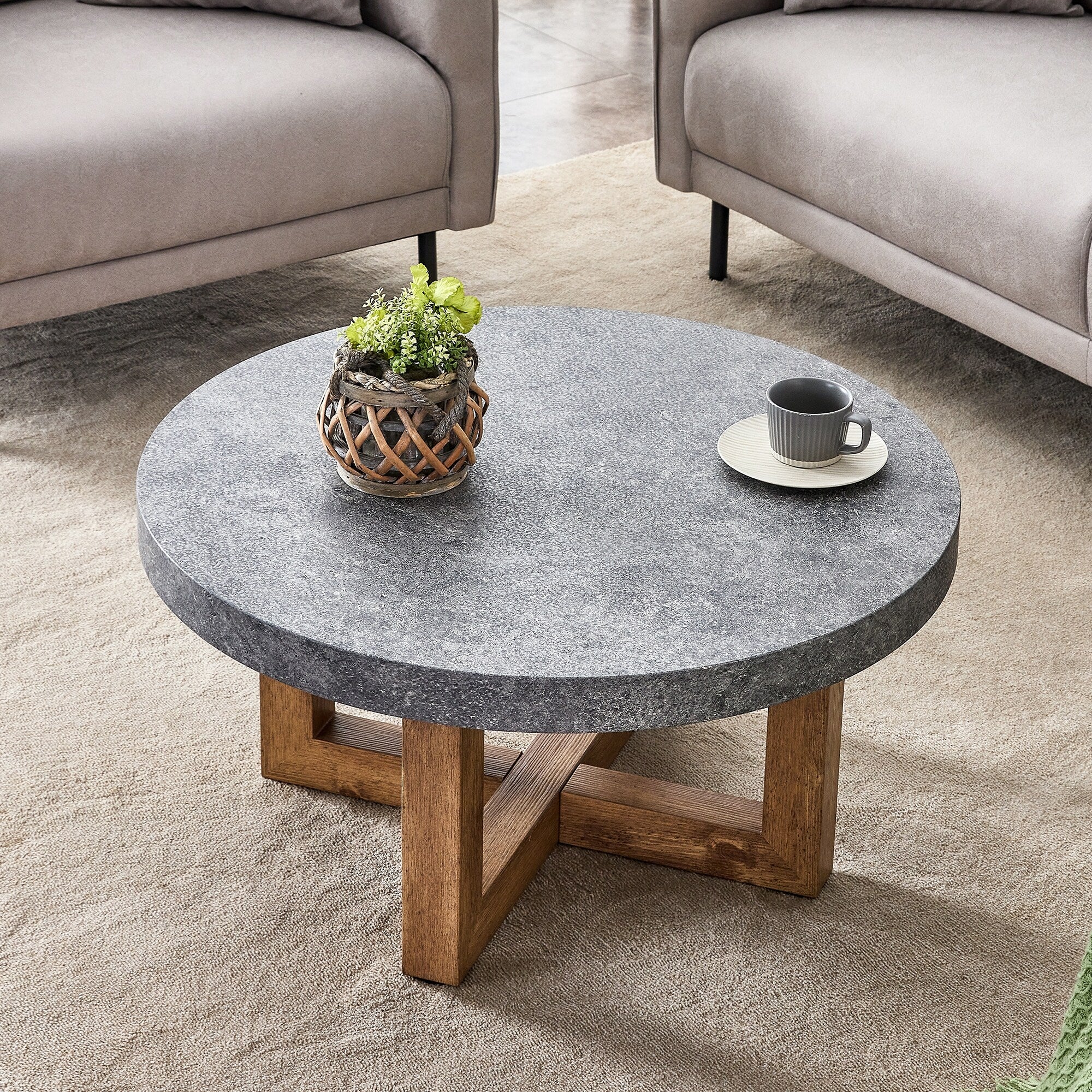 Modern Texture MDF Round Coffee Table - 31.4 Diameter.A modern retro circular coffee table with a diameter of 31.4 inches