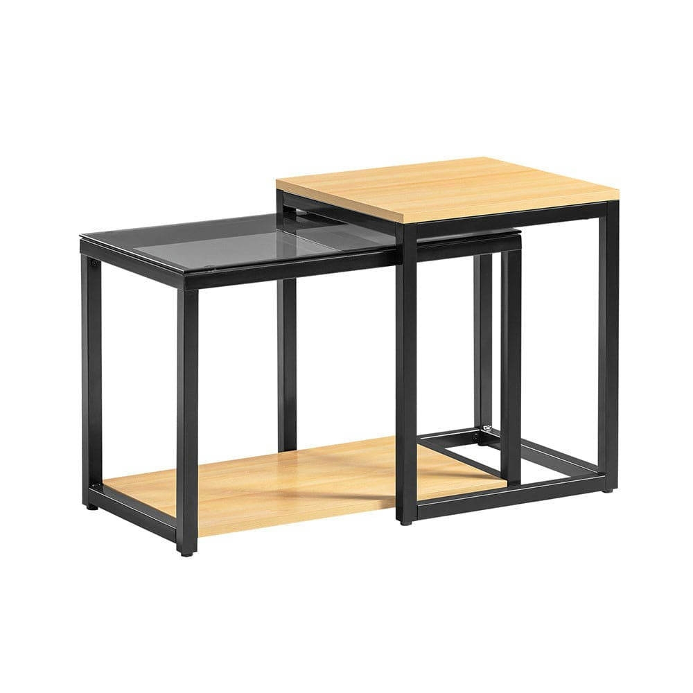 - Ensemble de deux tables basses à cadre en métal noir