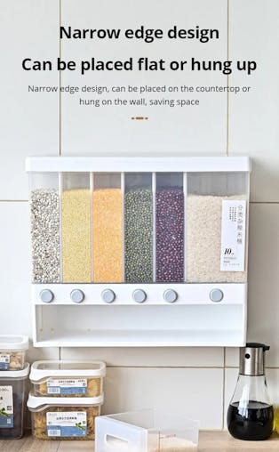 NNEOBA 1pc Wall-Mounted Multi-Grid Food Dispenser - Large Capacity Rice Bucket