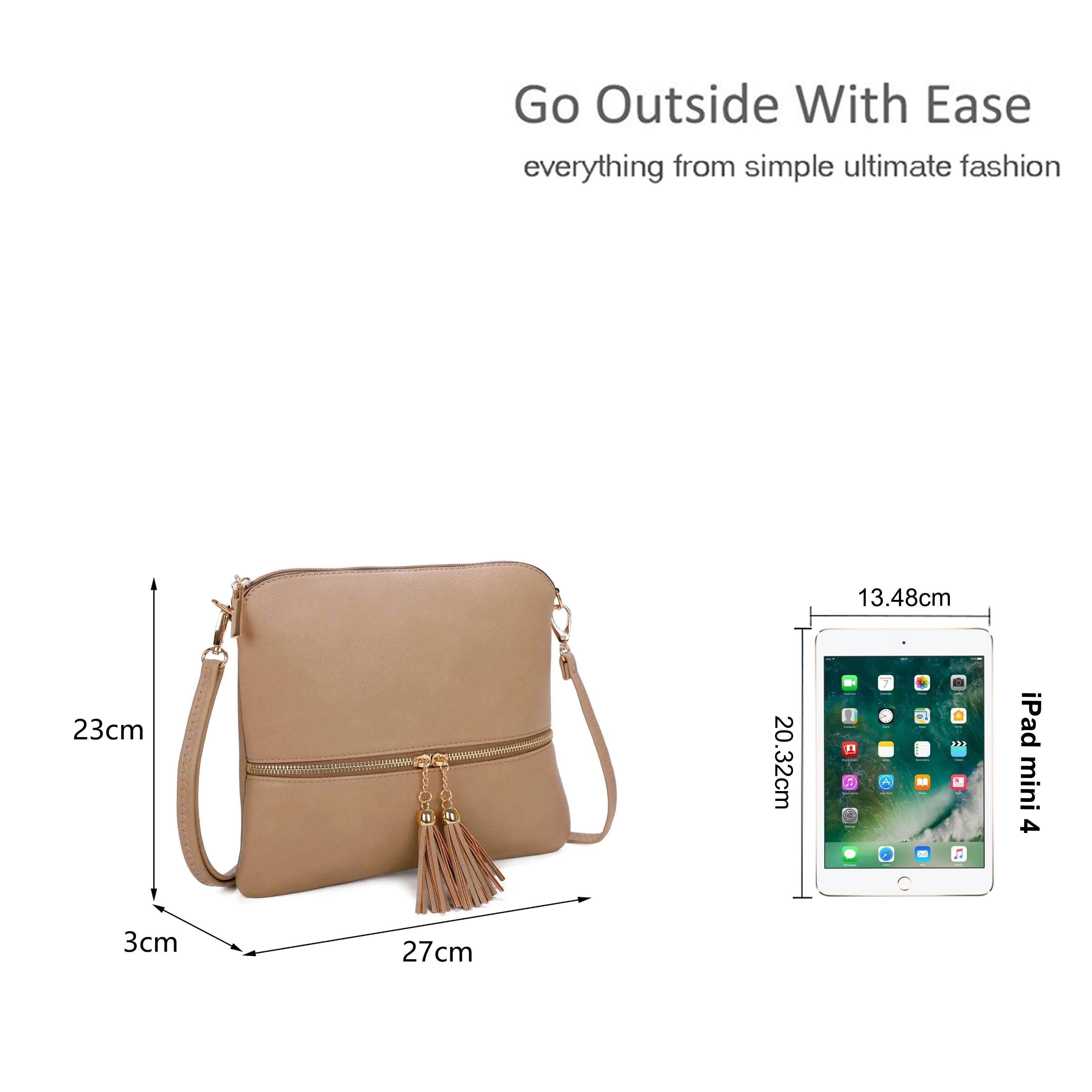 Kitise Small Flat Tassel Accent Front Pocket Crossbody Handbag