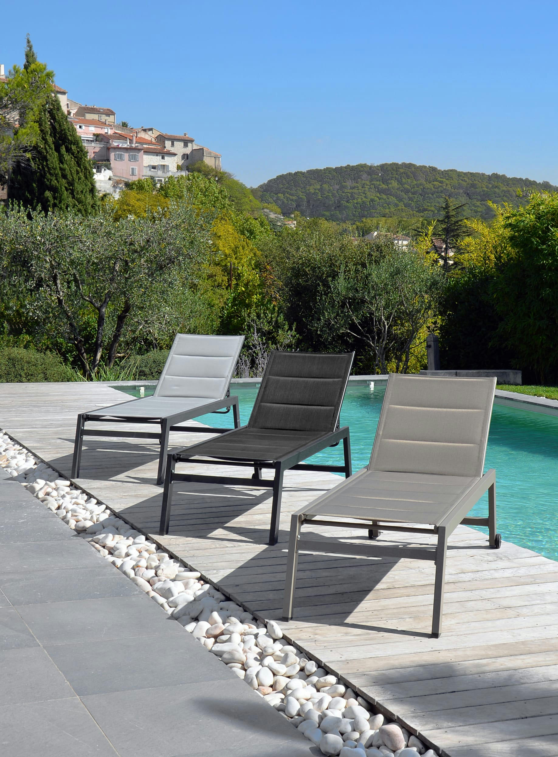 PAMPA - Lot de 2 Transats Pampa Gris Anthracite à Roulettes