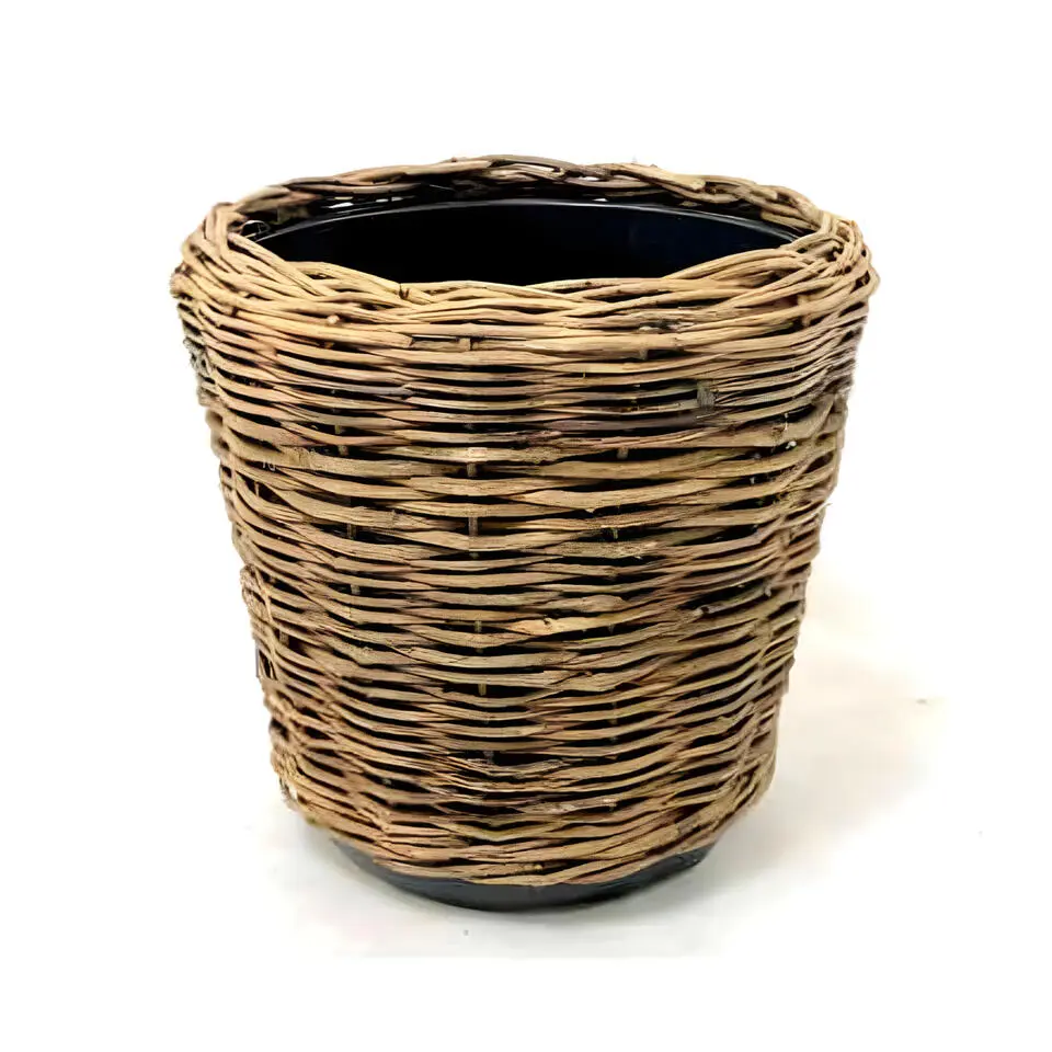 Van der Leeden Planten mand - rotan gevlochten - 44x43cm - drypot