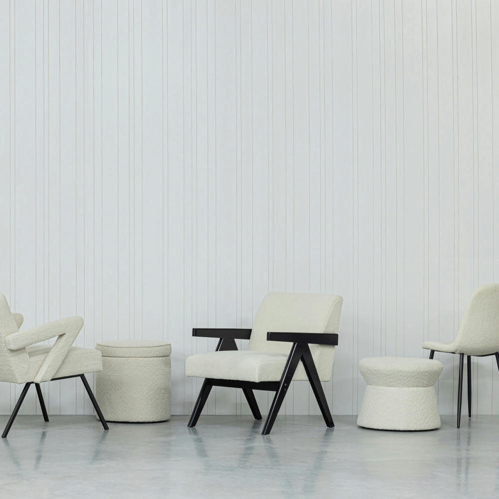 ROWAN - Pouf rond en bouclette D52cm écru