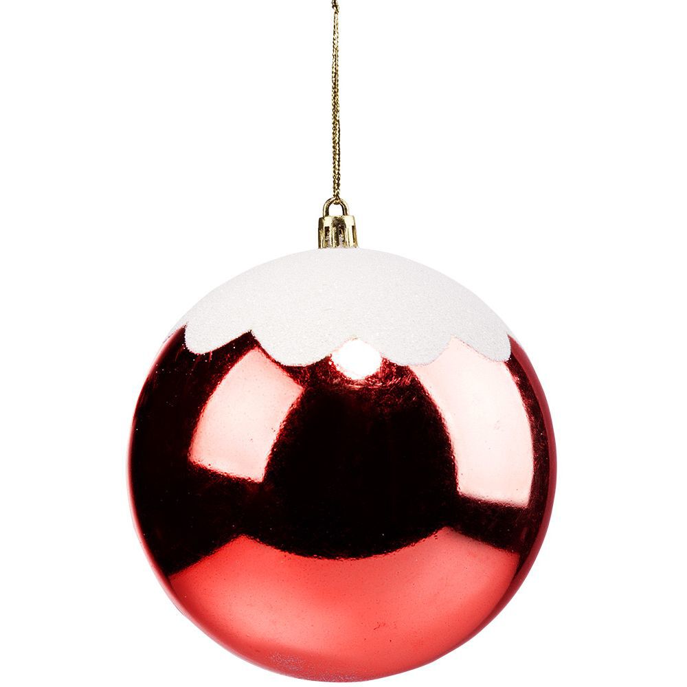 Boule de No&euml;l rouge effet neige Ø12cm x5