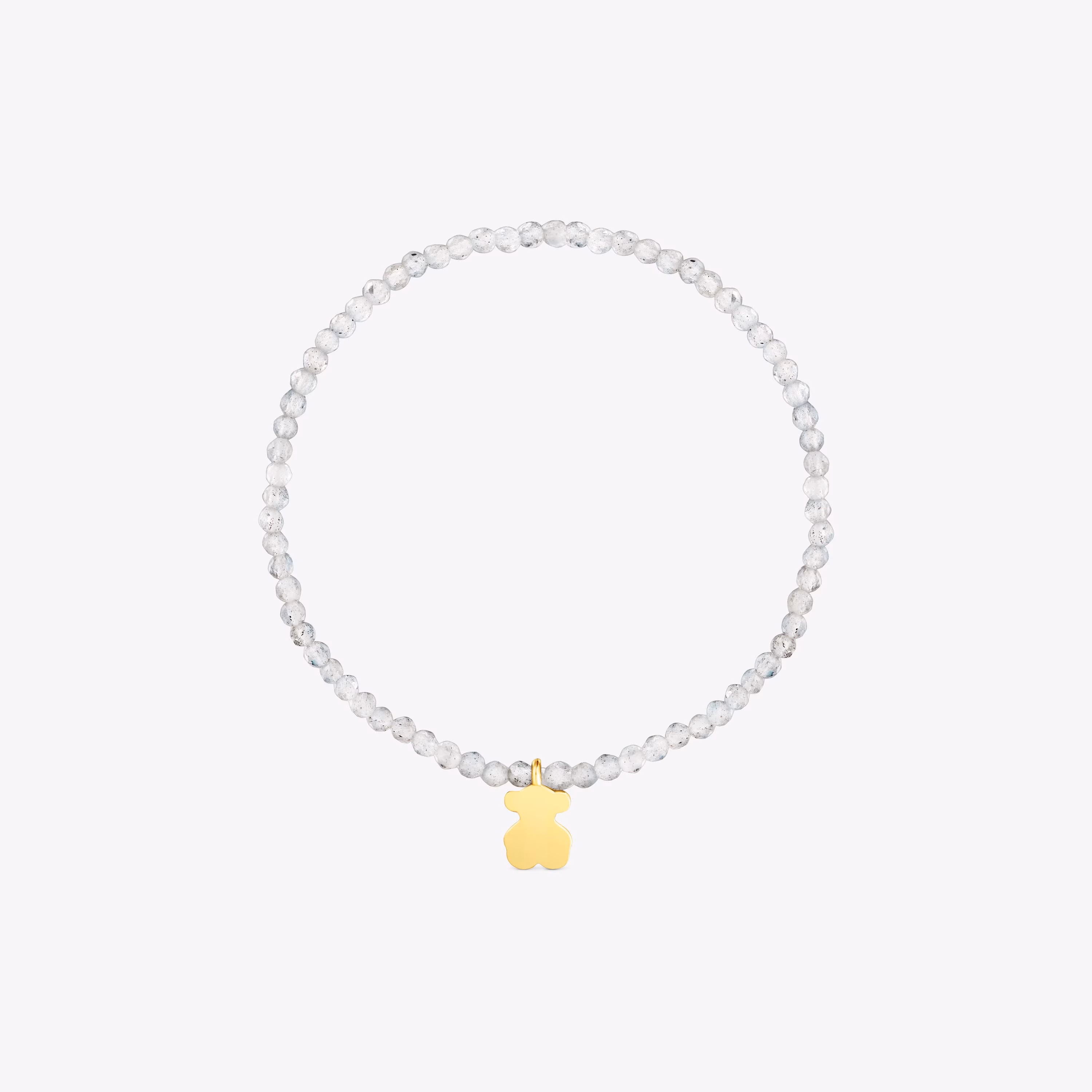 Pulsera elástica con labradorita gris y oso con baño de oro 18 kt sobre plata TOUS Motivos