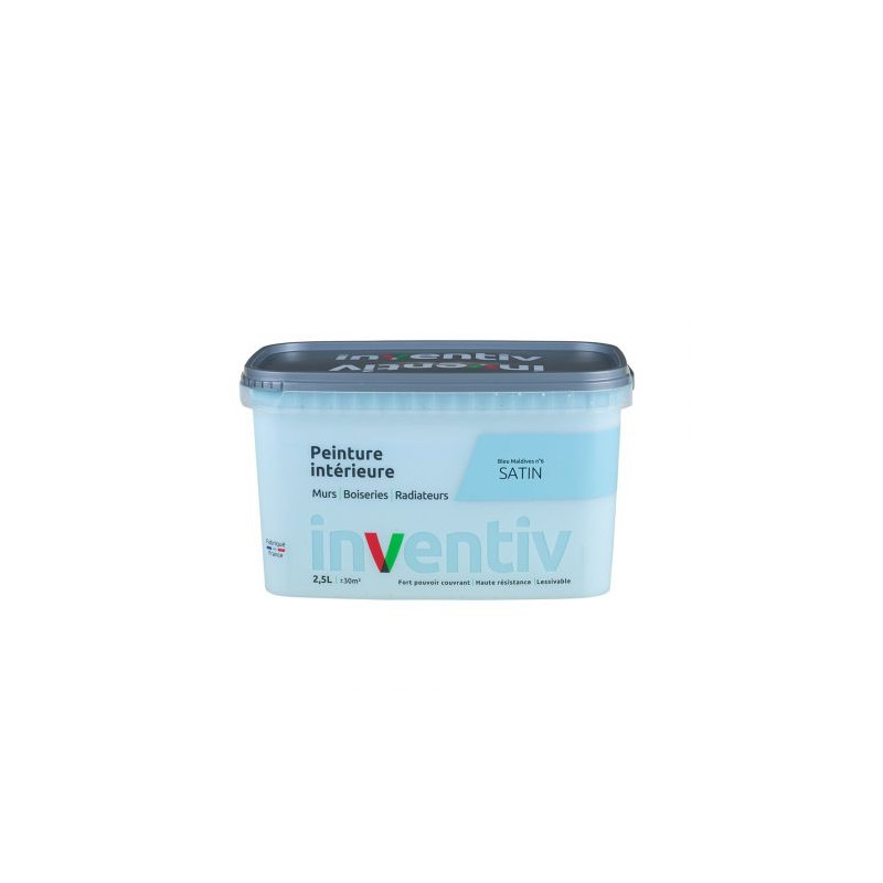 Peinture pour mur boiserie radiateur Bleu Maldives n°6 satiné 2,5 L INVENTIV
