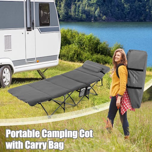 NNECW Folding Travel Camping Cot with Carry Bag Removable Mattress & Pillow-Grey