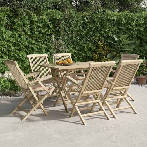 NNEVL Folding Garden Chairs 6 pcs Grey 56x61x89 cm Solid Wood Teak