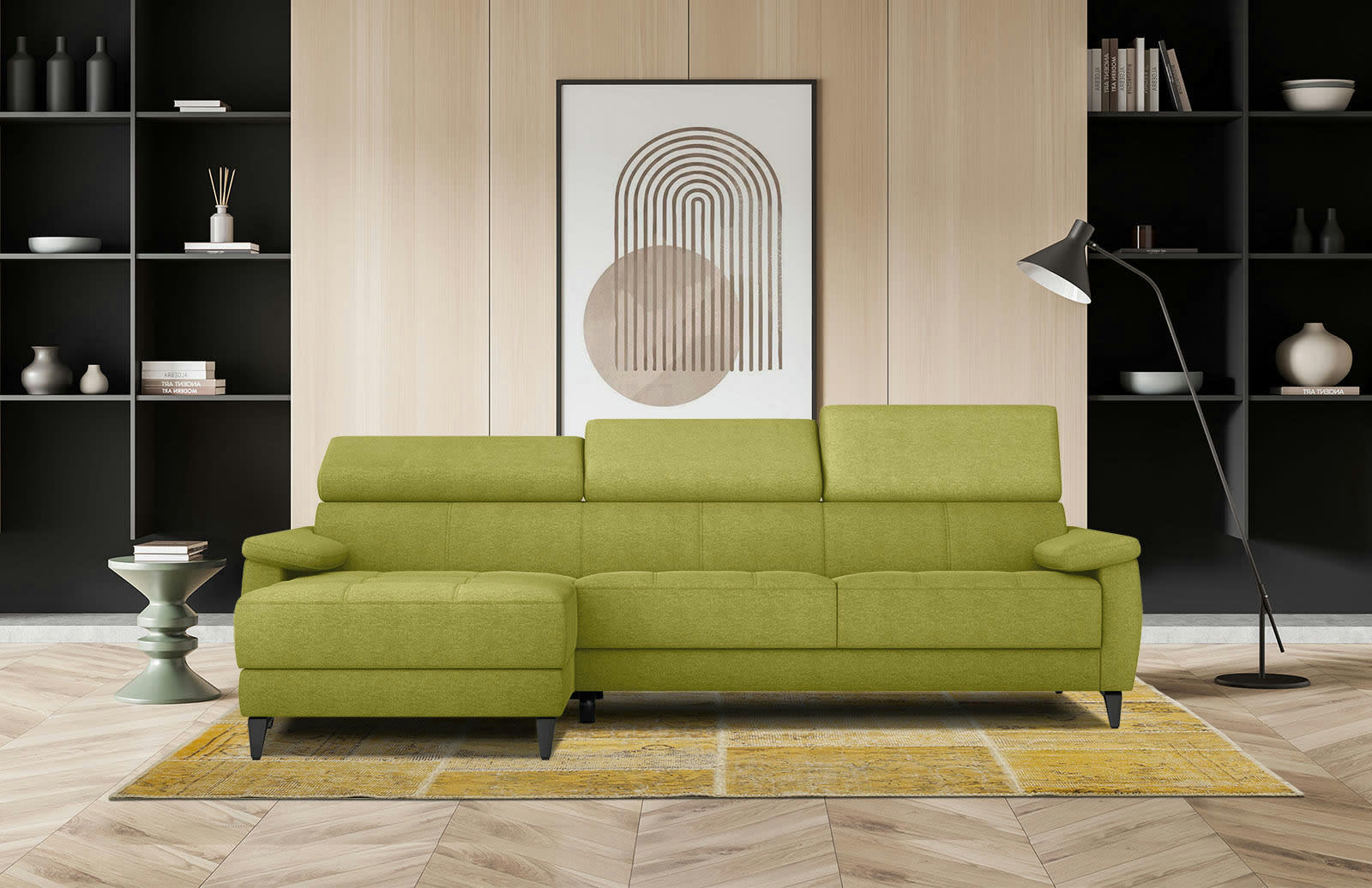 TAUNUS - Canapé d'angle gauche 4 places citron vert