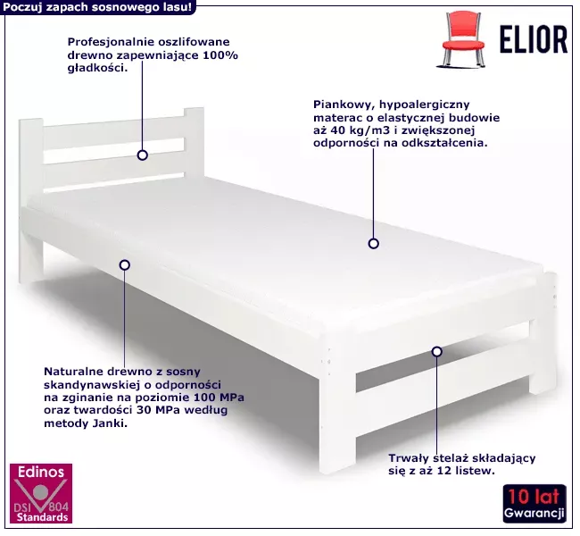 Białe jednoosobowe łóżko z drewna 80x200 - Vereon