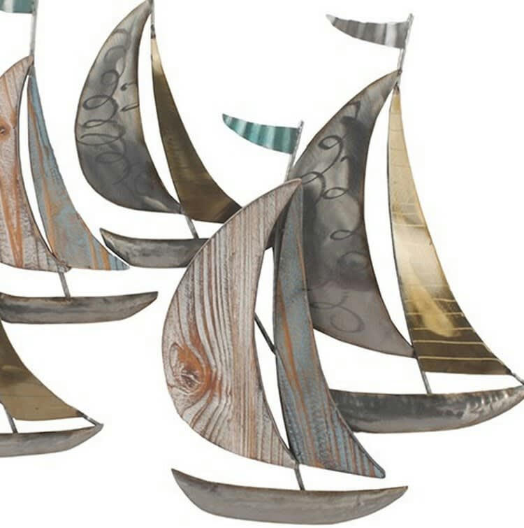 CASSIS - Décoration murale en métal et bois voiliers en mer 71x55x3