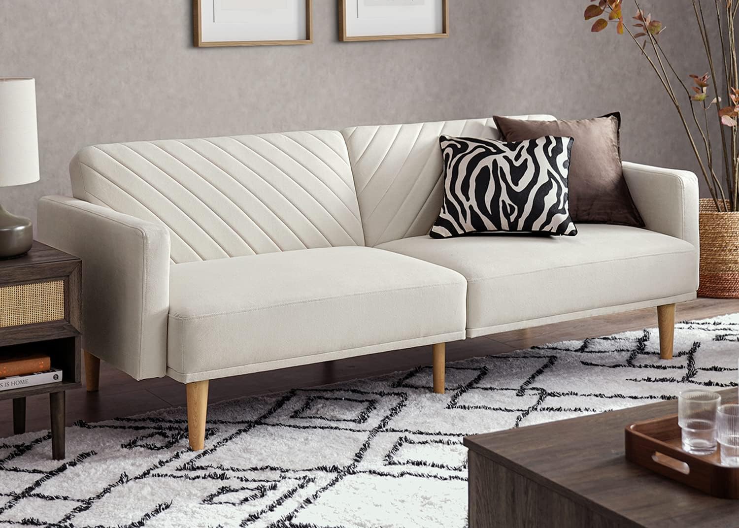 mopio 76.4 Futon Sofa Bed, Couch, Loveseat, Sleeper Sofa, Mid Century Modern Futon Couch, Sofa Cama, Couches for Living Room (Snow Velvet)