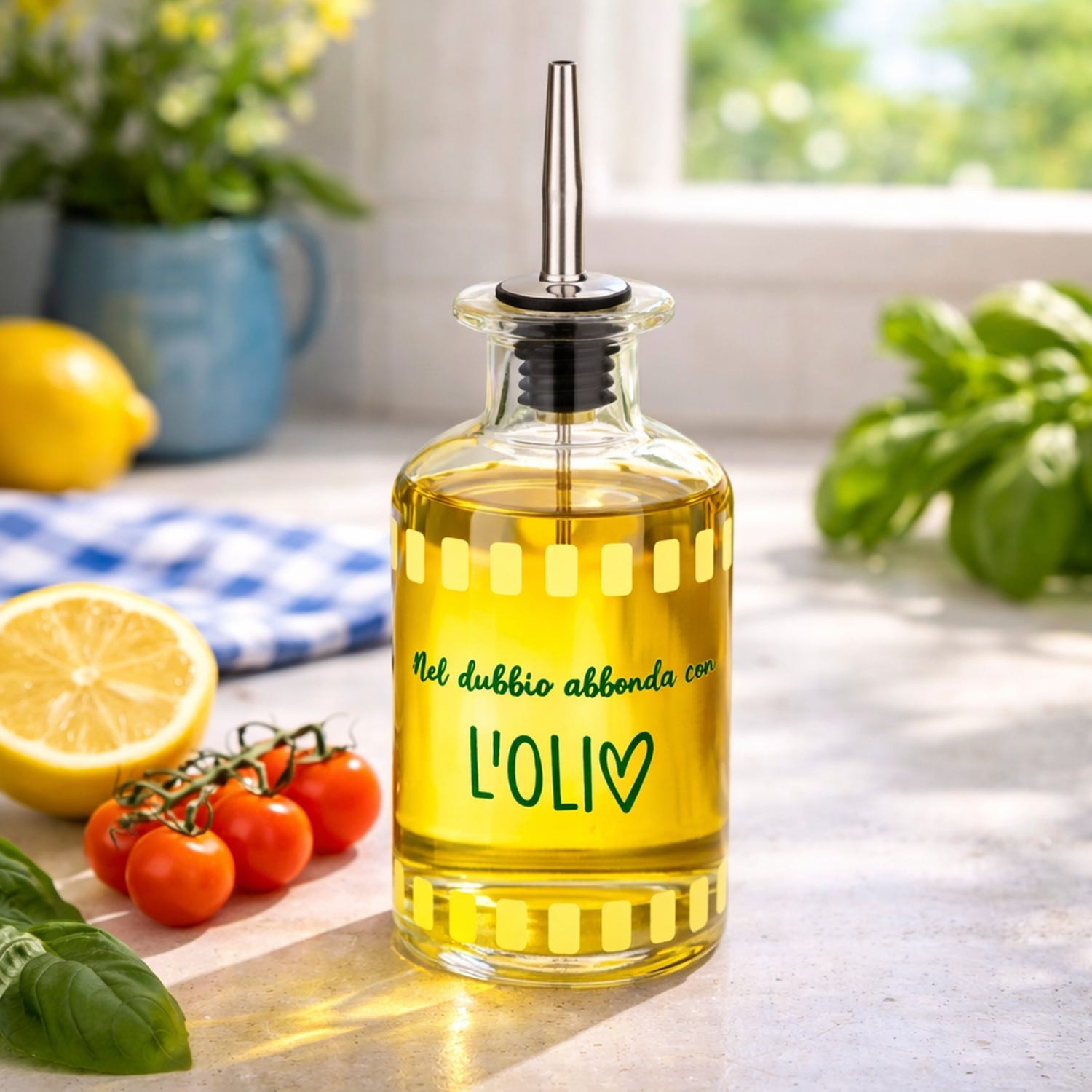 Oliera con beccuccio vetro 500 ml Abbonda con olio Color Bloom