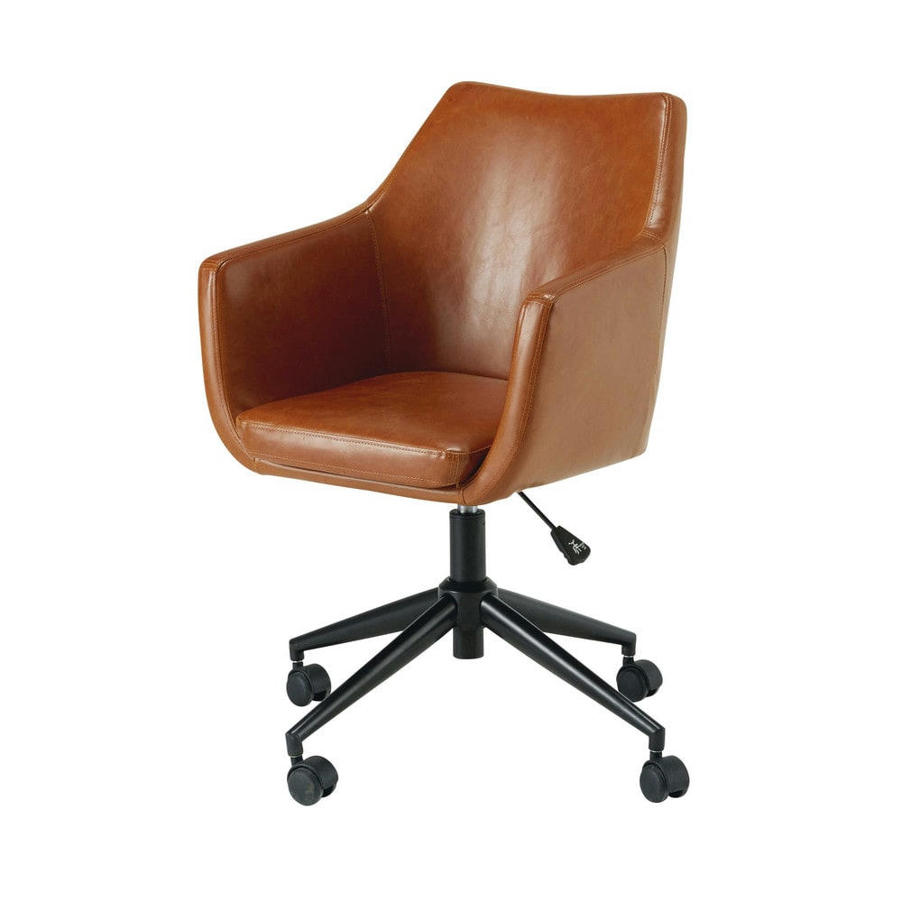 Davis - Fauteuil de bureau en textile enduit marron vieilli