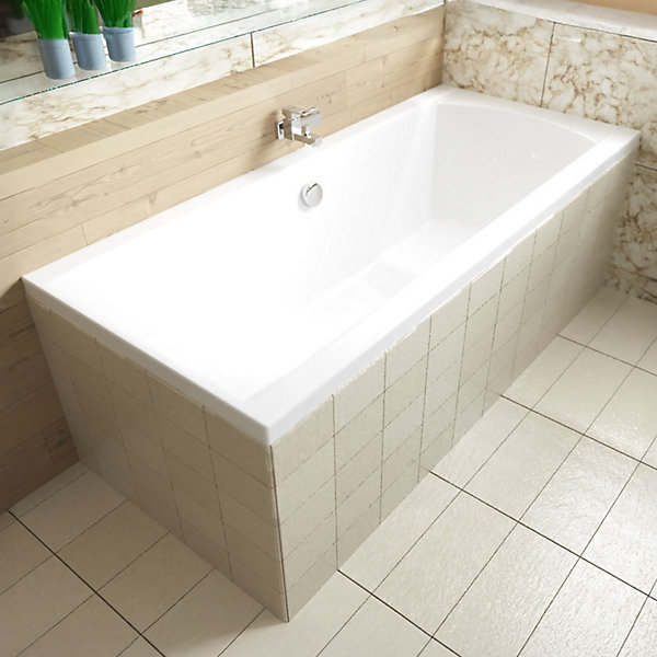 Baignoire rectangulaire 190 x 90 INES acrylique blanc   Habillage en polystyrène   Pieds   Vidage à chromé