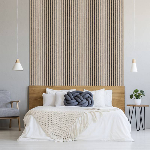 Panneau mural acoustique tasseaux bois 250 x 30 x 1,9 cm - Décor chêne / Feutrine grise - 0,75M²