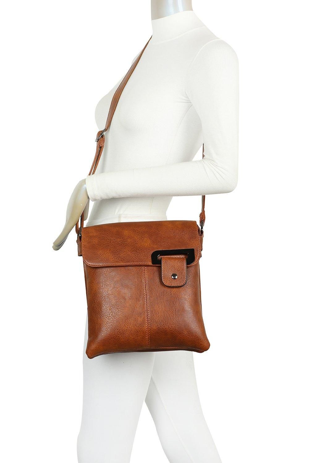 Fontanella Fashion Clasico Gunmental Grey Accent Buckle PU Leather Crossbody Messenger Bag