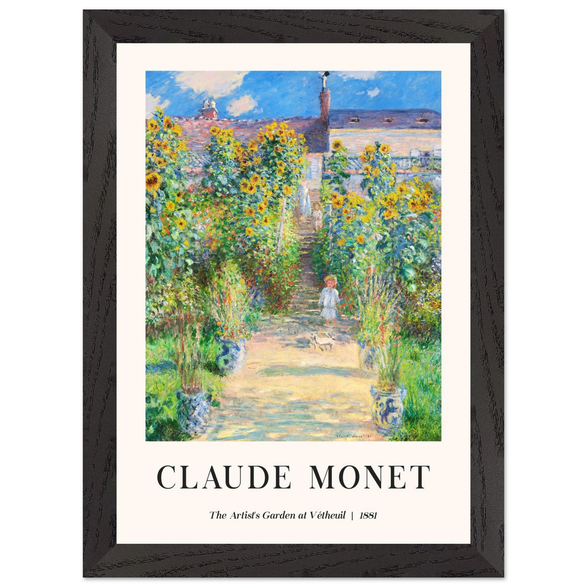 Artfulprints Poster met Lijst Claude Monet - The artist's garden at Vétheuil  - A4 21x29.7 cm - Groen