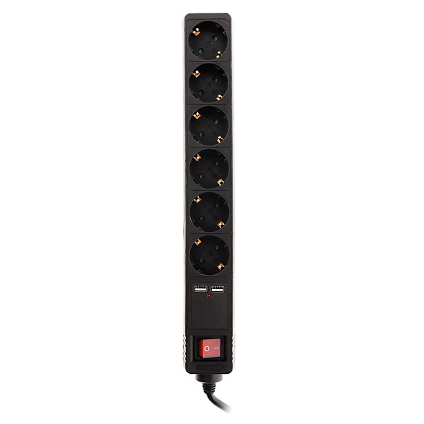 Multiprise Schuko 6x16A   2 USB-A - Noir - Zenitech