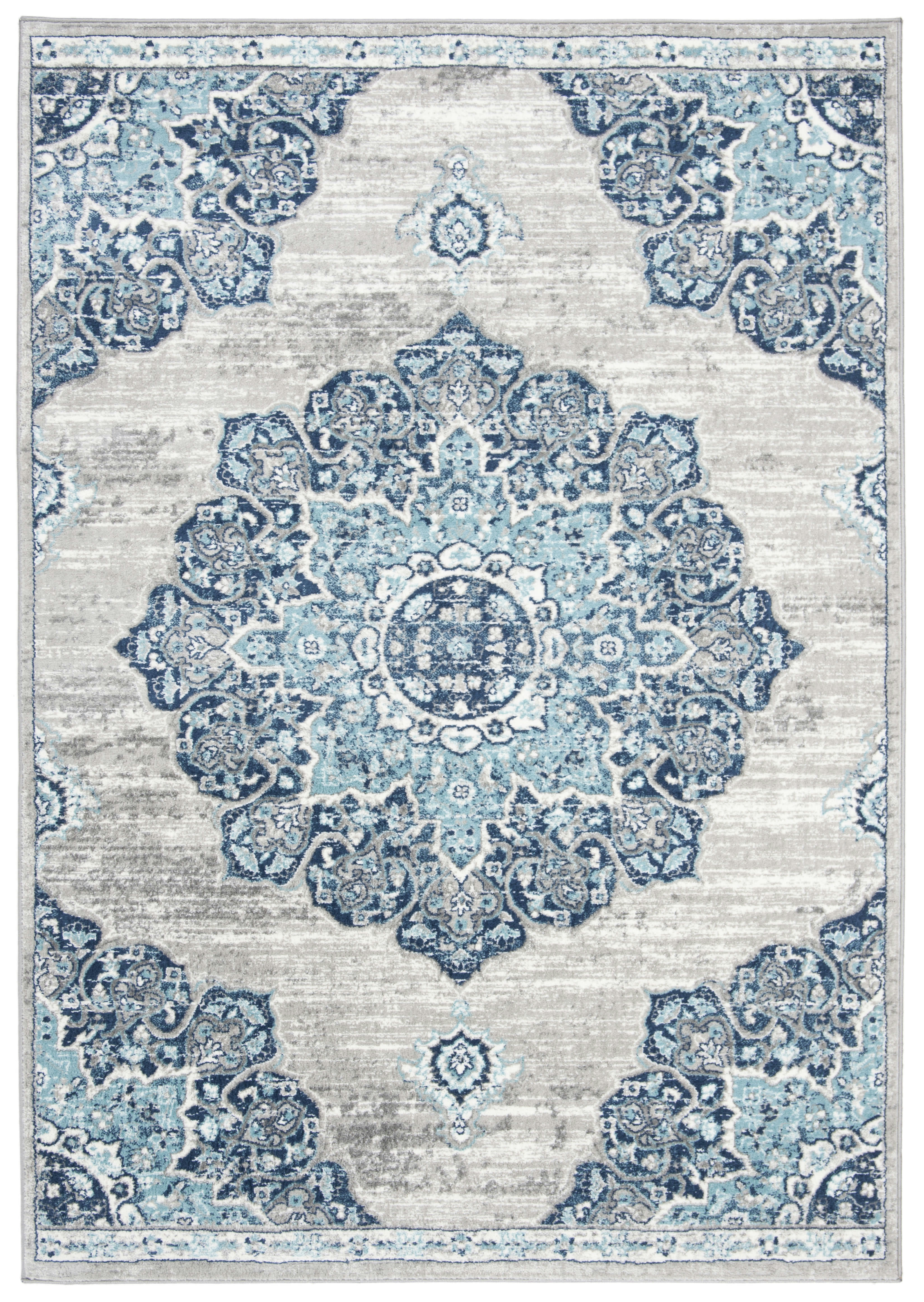 BRENTWOOD - Tapis de salon interieur en bleu marine & gris, 122 x 183 cm