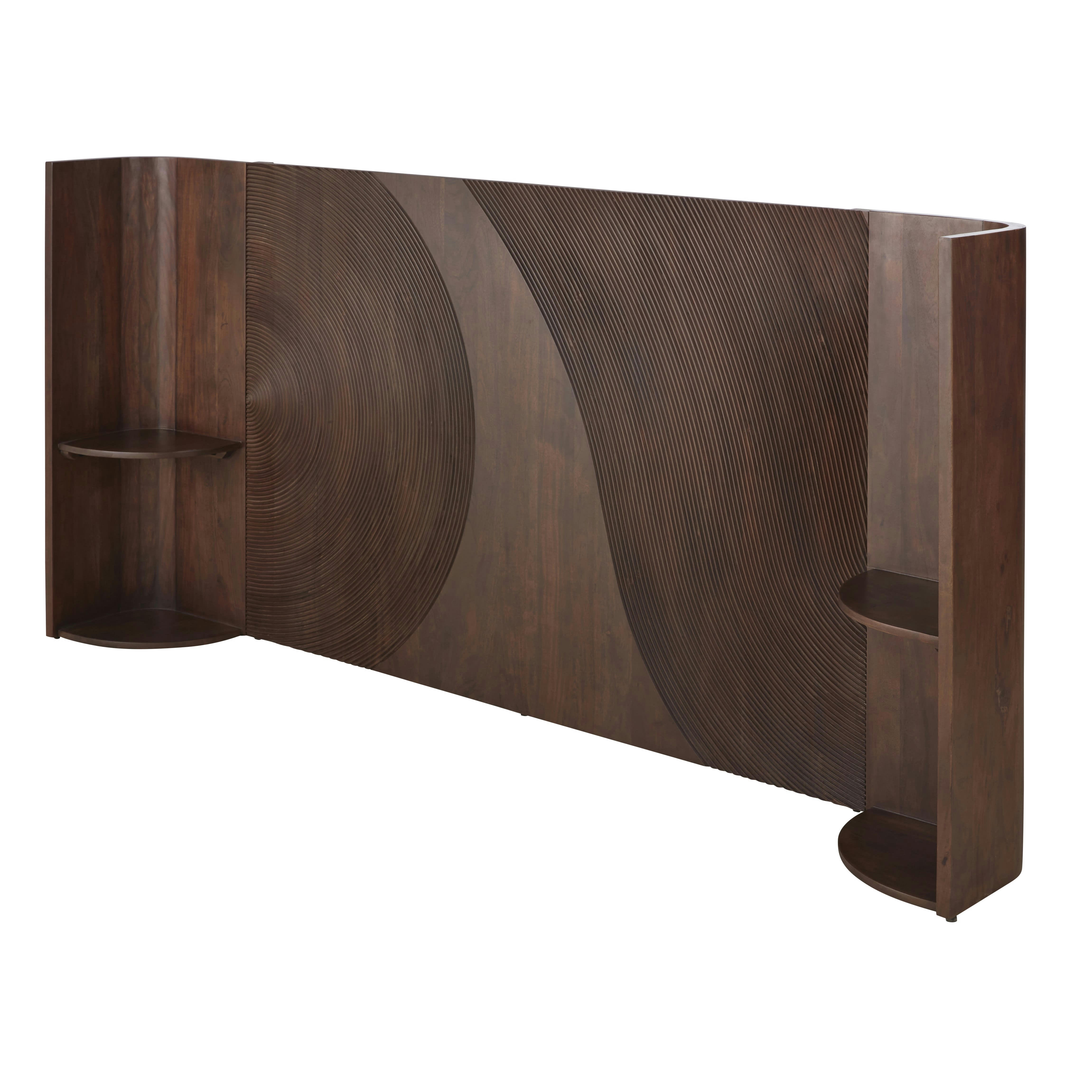 Lausanne - Tête de lit 160 avec tablettes en bois d'acacia gravé