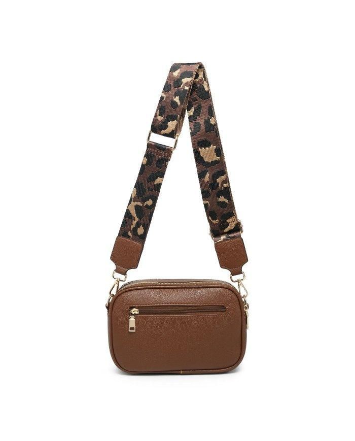 JFY Double Top Zipped Sections Canvas Strap Cross Body Bag