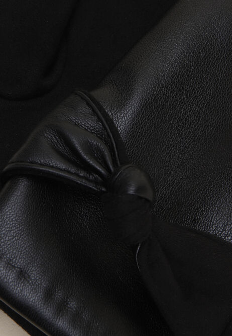Womens Black PU Two Tone Bow Gloves