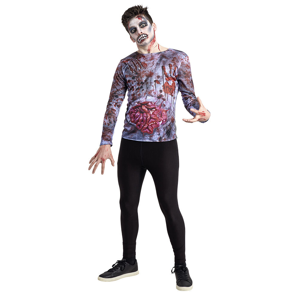 Déguisement adulte Halloween zombie trompe-l'oeil tshirt -Taille unique