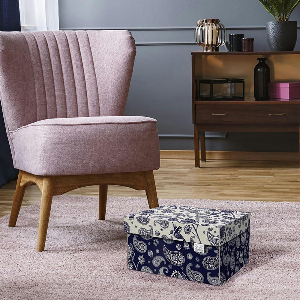 BOOKS - Boite de rangement carton bleu 39,5x32x21cm