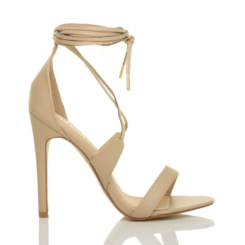 AJVANI High Heel Tie Up Barely There Sandals Strappy Heels