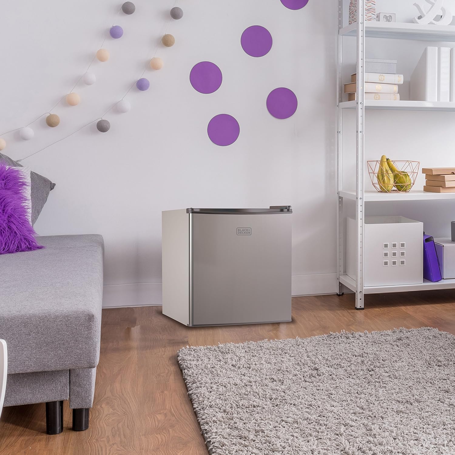 BLACK+DECKER 1.7 Cu. Ft. Compact Refrigerator, ENERGY STAR Certified, Single Door Mini Fridge with Chiller Compartment, Personal Fridge for Home or Dorm Room, R600a Refrigerant, BCRK17V,Stainless Look