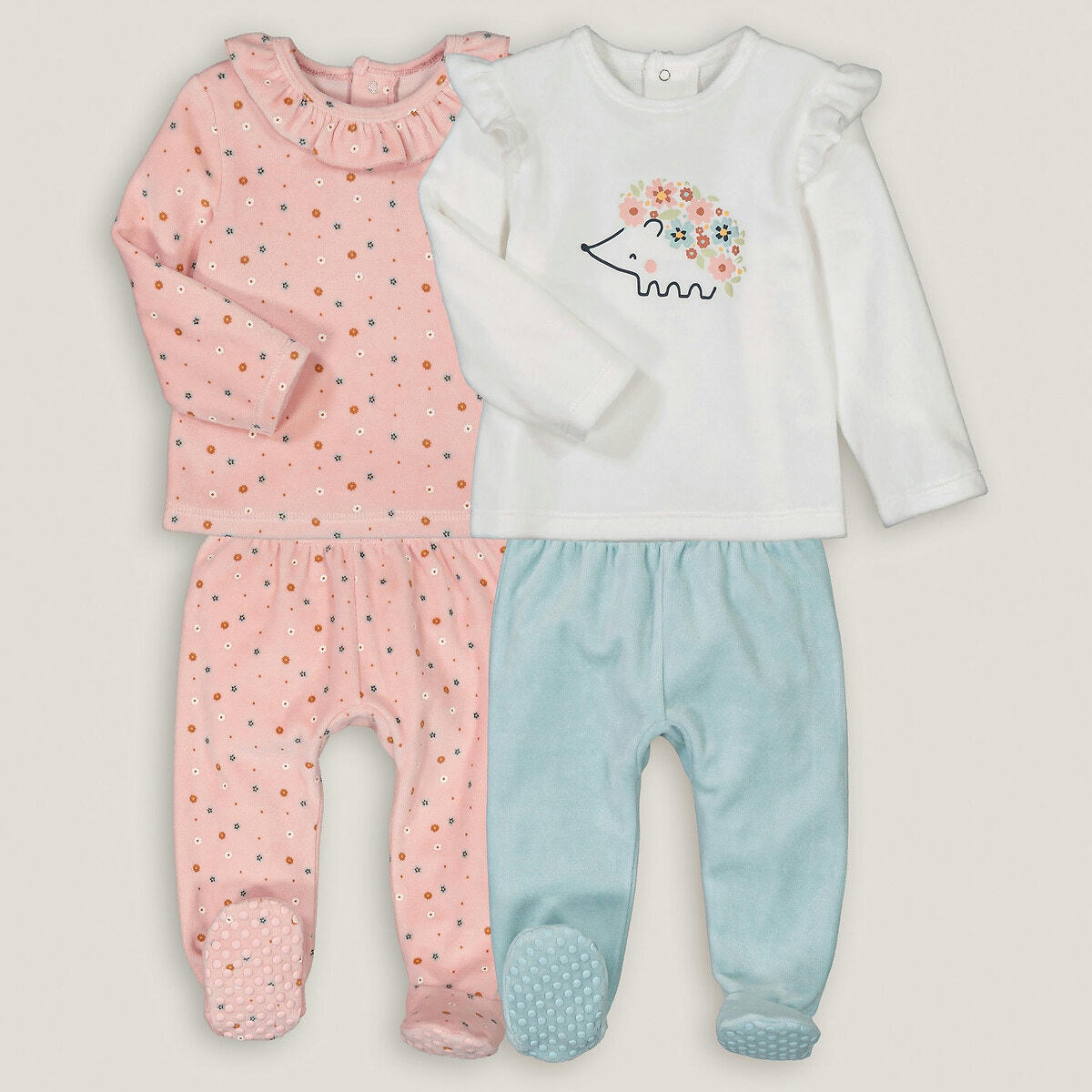 Lot de 2 pyjamas 2 pièces velours, motifs fleuris