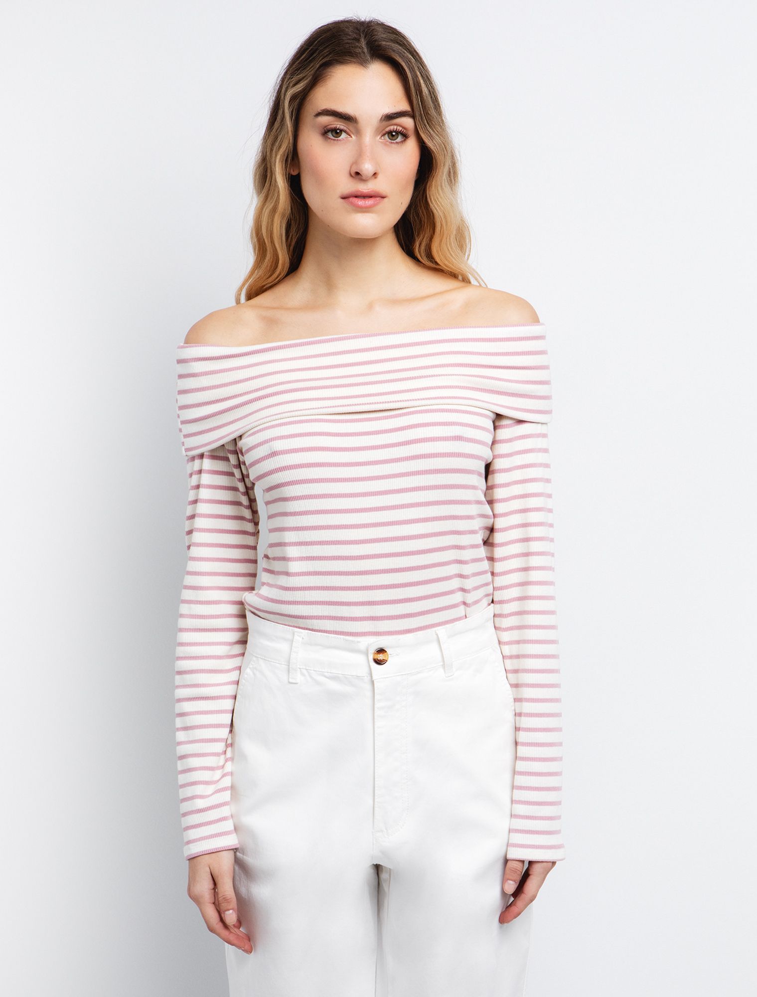 Off the shoulder μπλούζα ριγέ