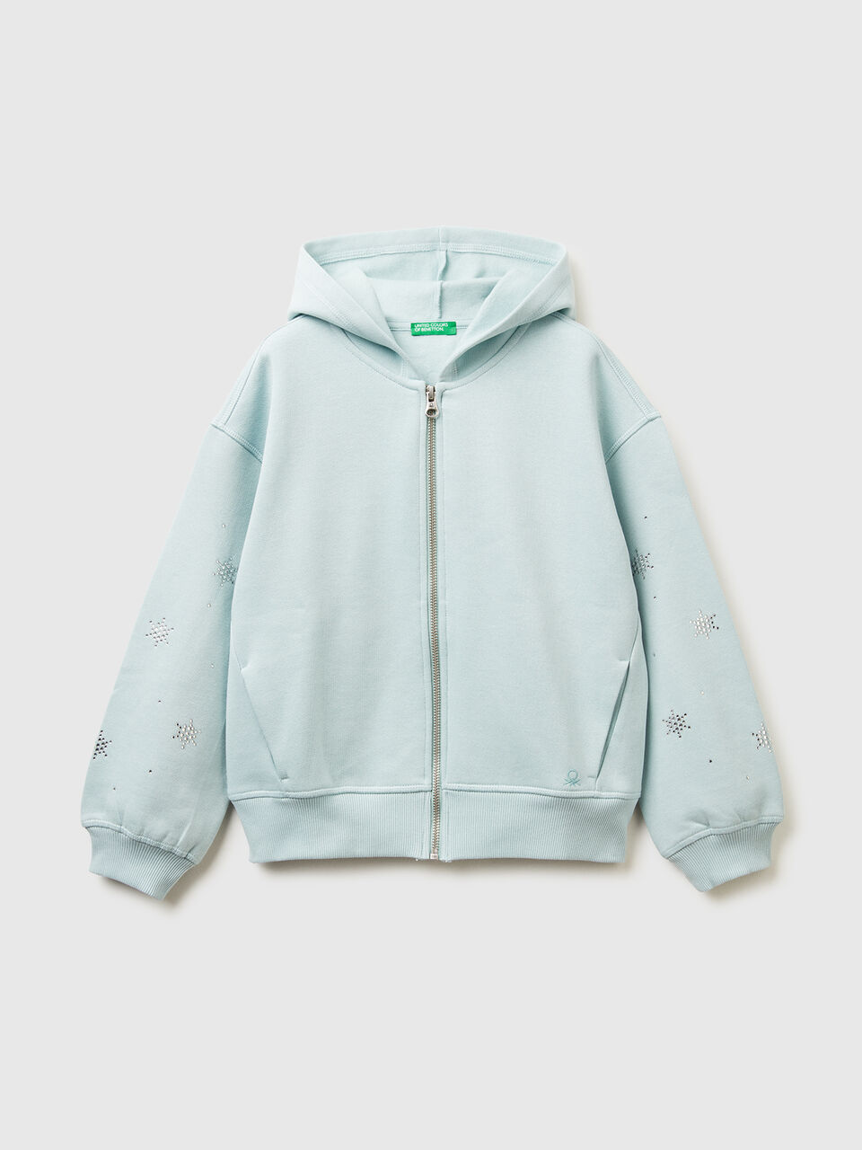 Sweatshirt with zip and rhinestones