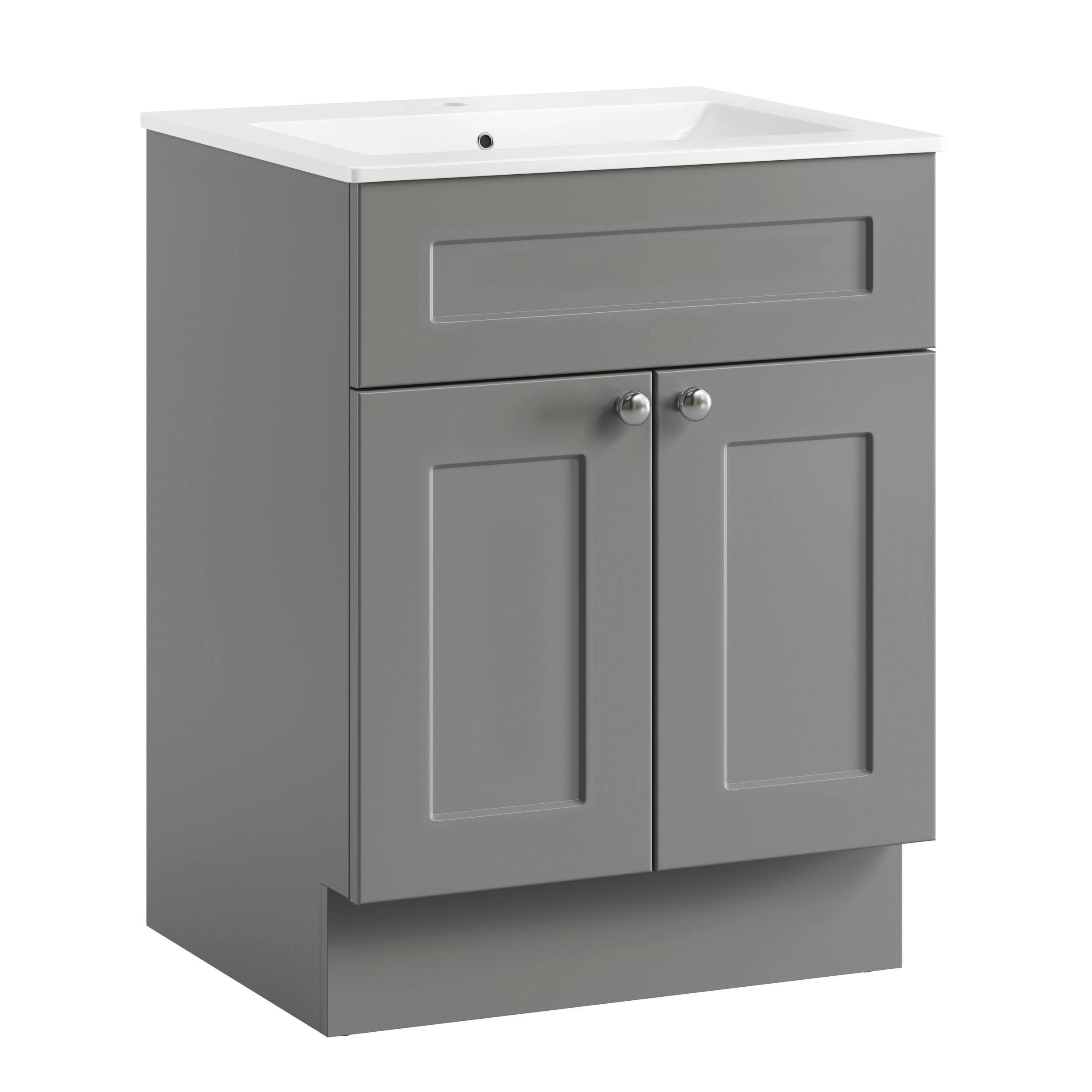 CANVAS Milford Double Door Single Sink Marble Top Bathroom Vanity, Grey, 24-in