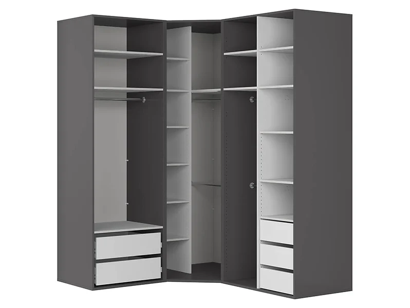 Szafa modułowa Flex 178 x 203 cm narożna z drzwiami grafit