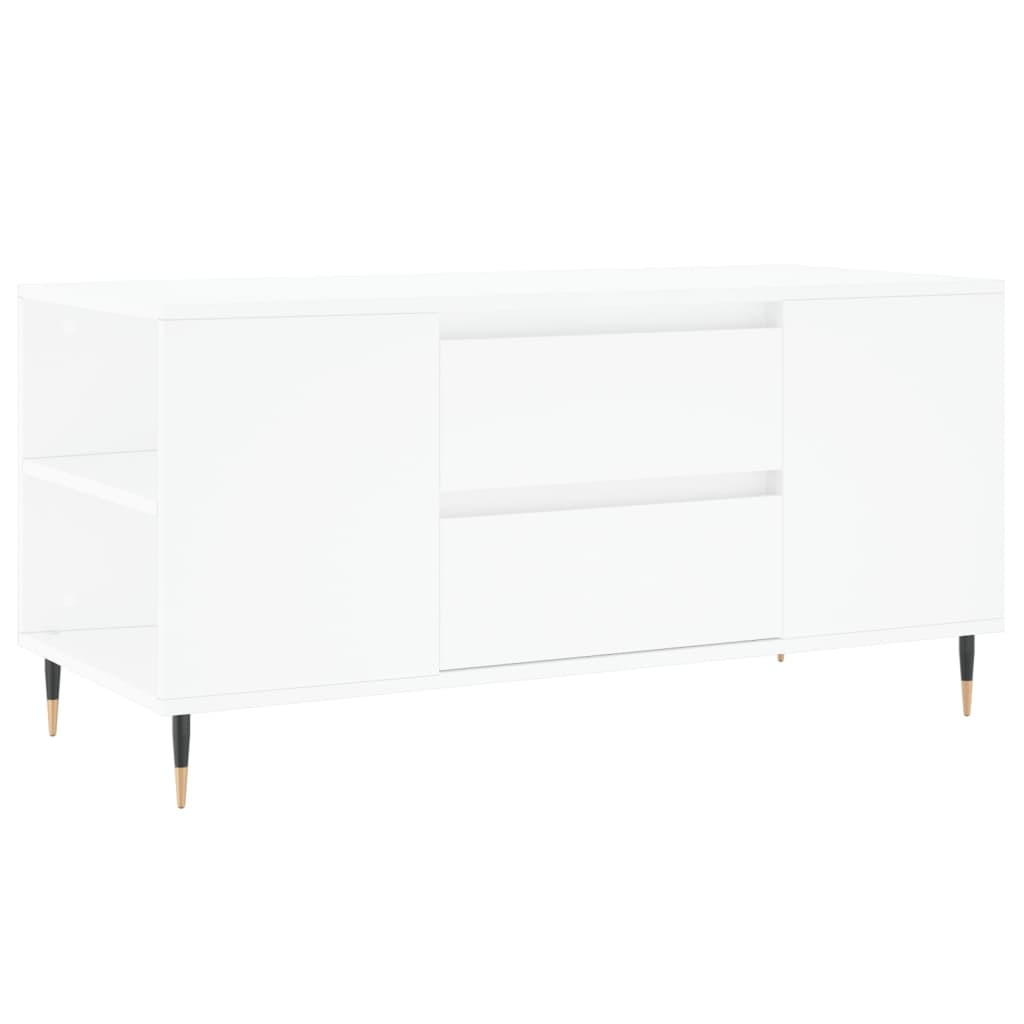 Stolik Kawowy Ława Stół Biały 102x44.5x50 Szuflady Przegrody Do Salonu