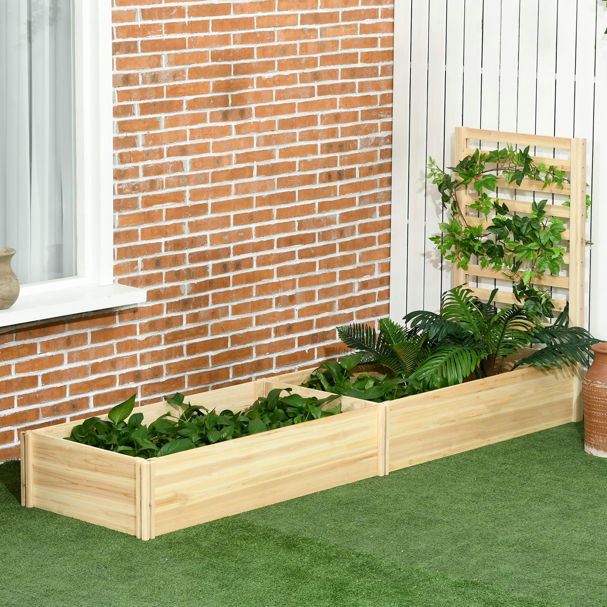 - Lot de 2 jardinières avec treillis bois de sapin pré-huilé