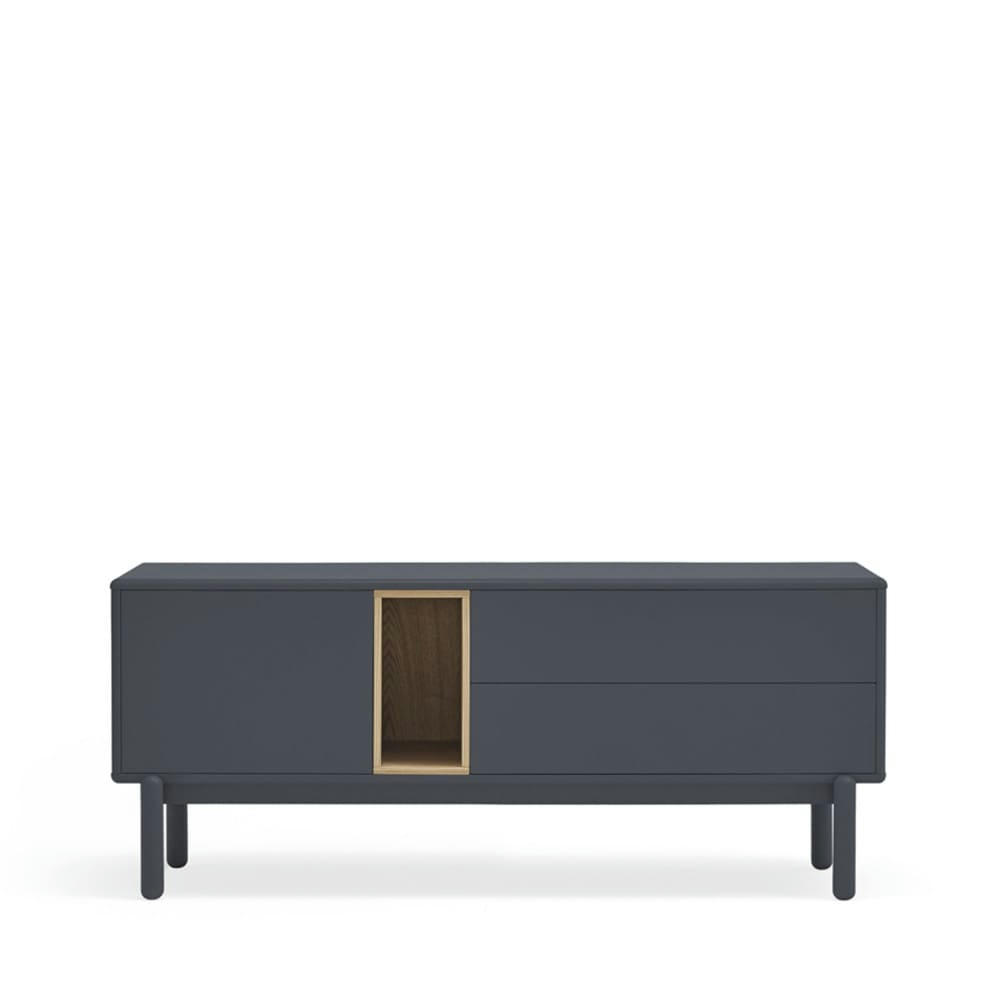 CORVO - Meuble tv 1 porte 1 niche et tiroir en bois L140cm gris anthracite