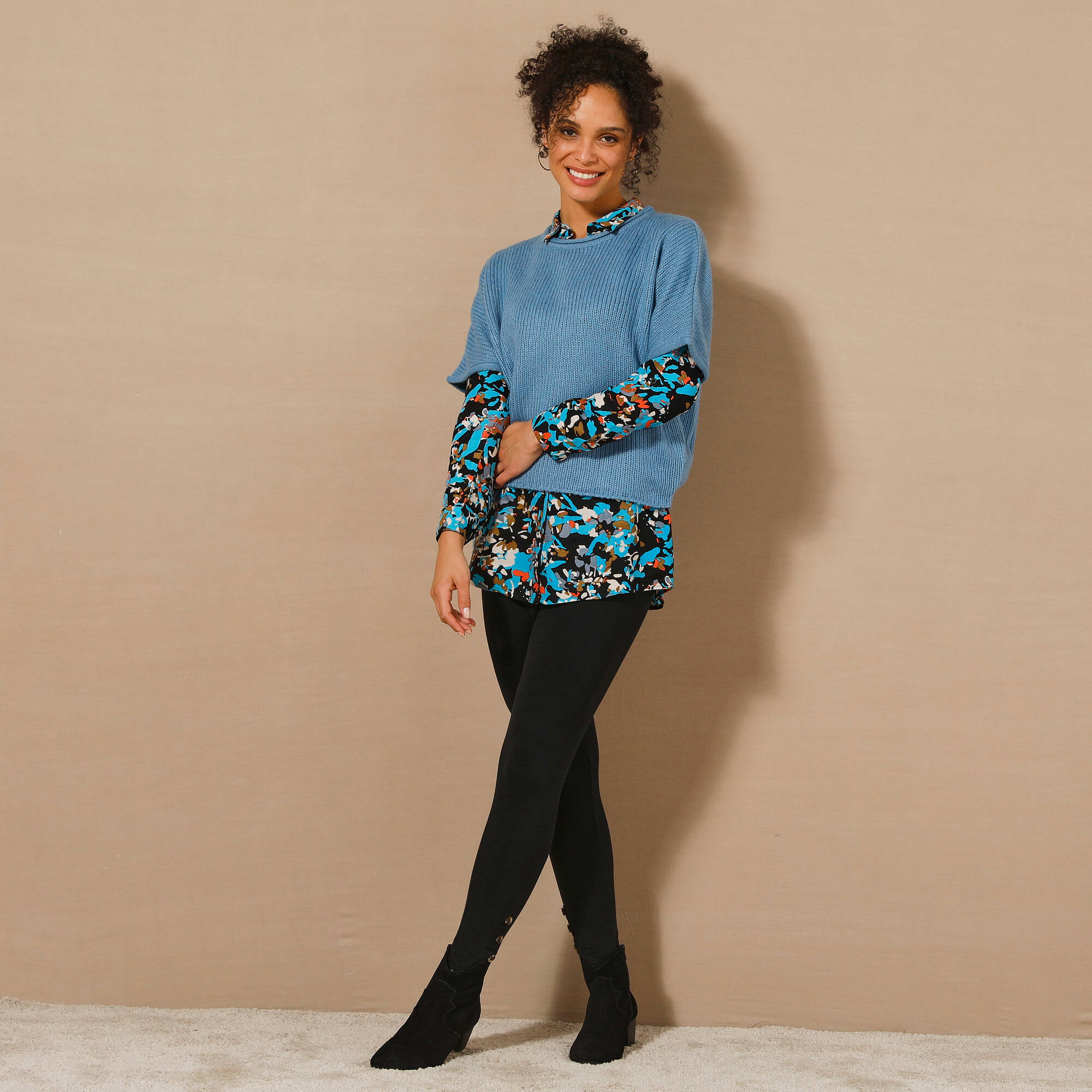 Pull poncho manches coude