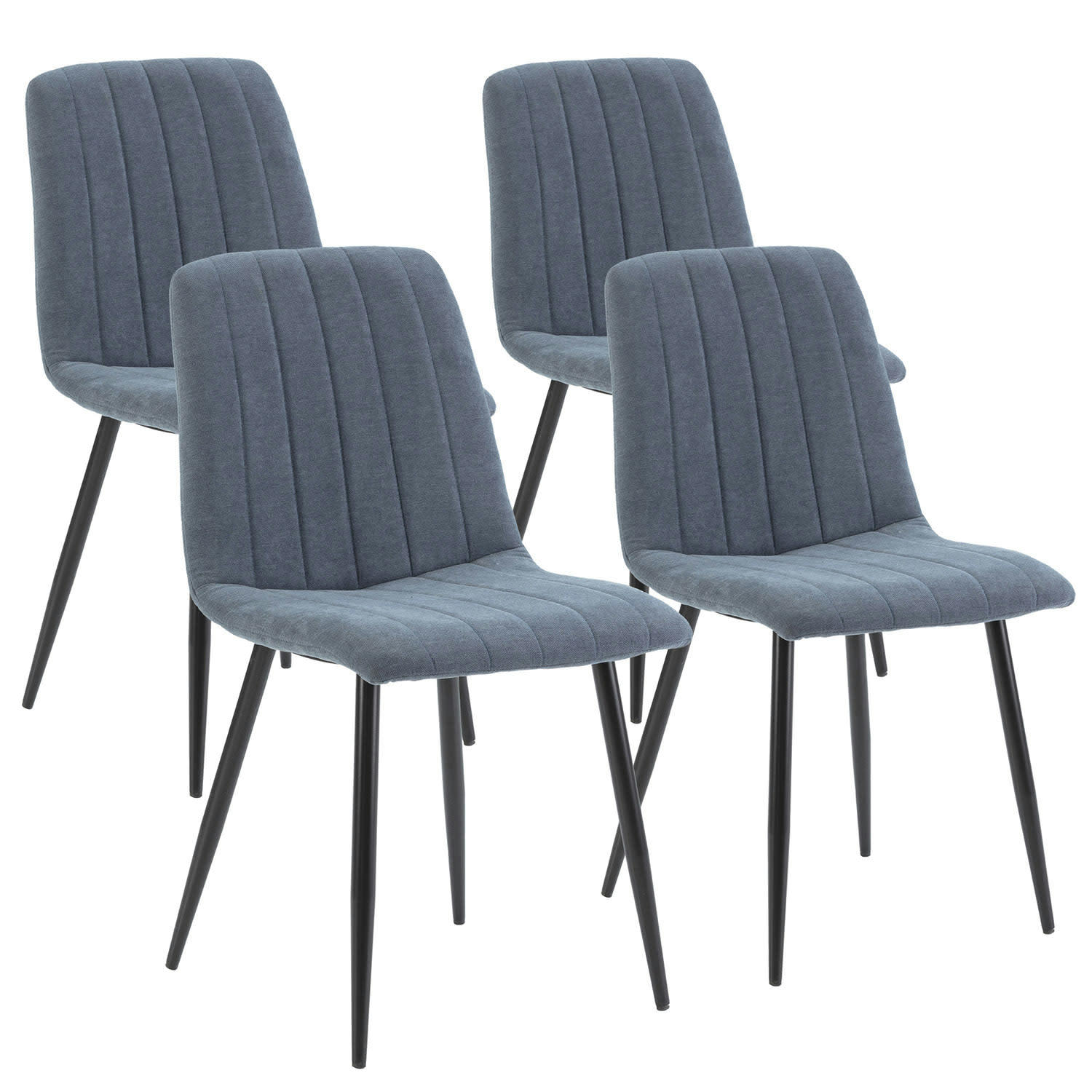 SAGI - Pack 4 chaises recouvertes de tissu bleu