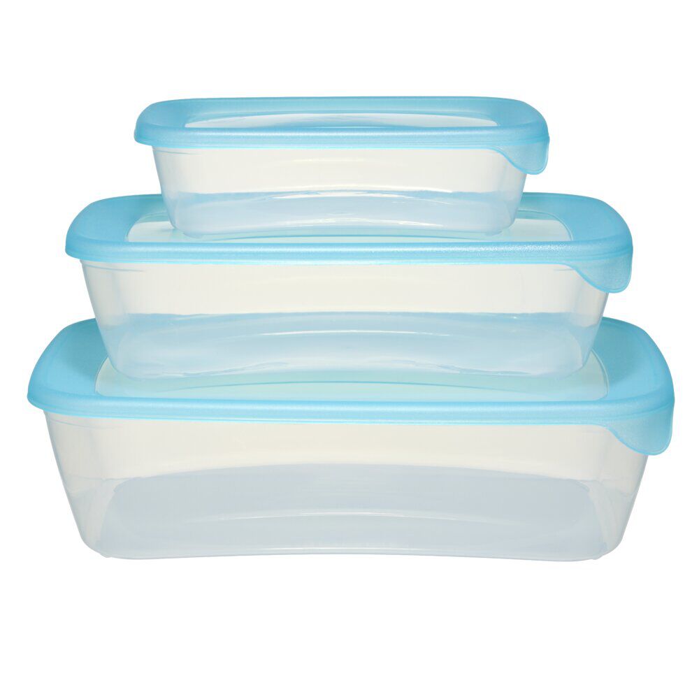 BoÎte alimentaire x3 Fresh Go rectangulaire plastique transparent et bleu 0,5/1/2L