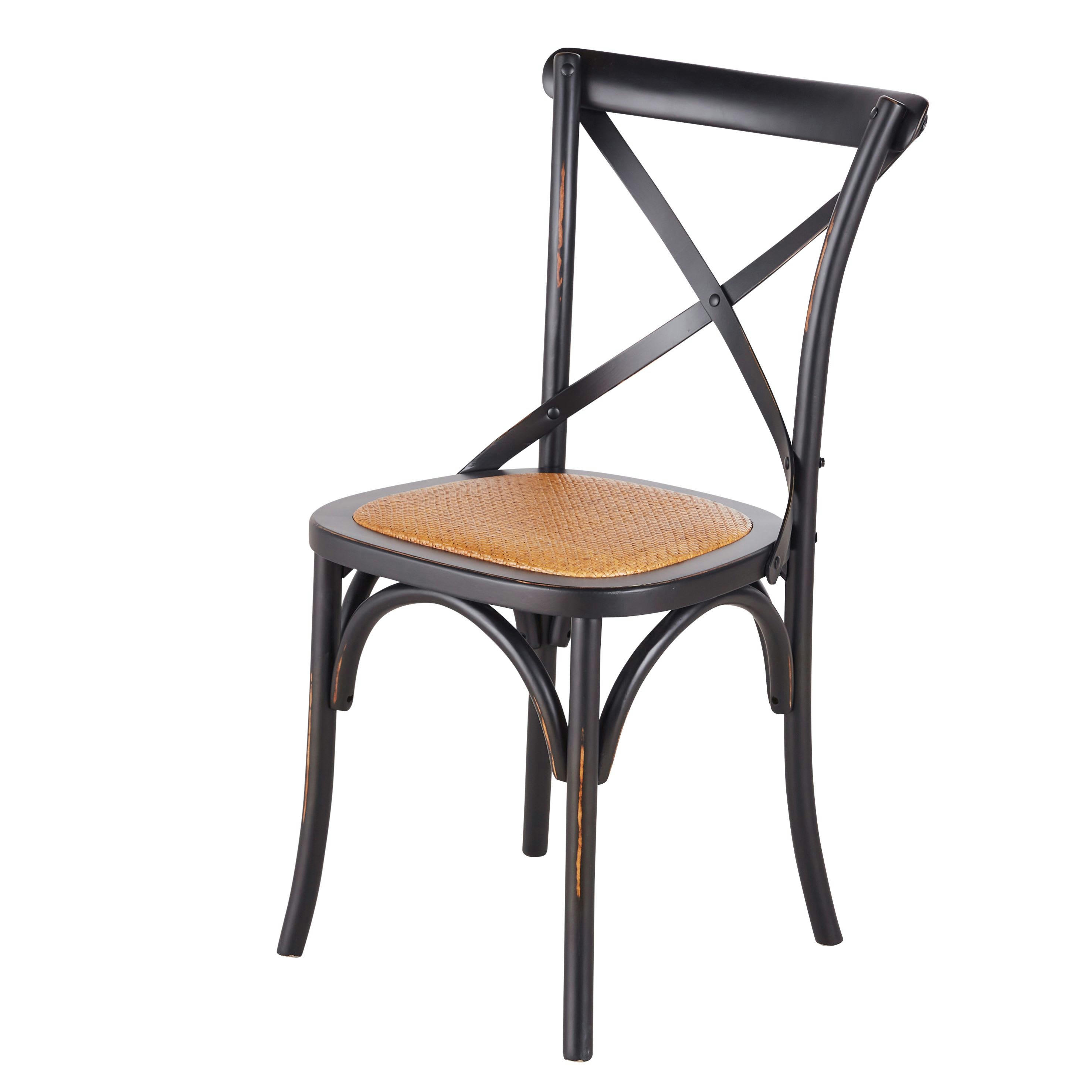 Tradition - Chaise bistrot en rotin et bouleau noir effet vieilli