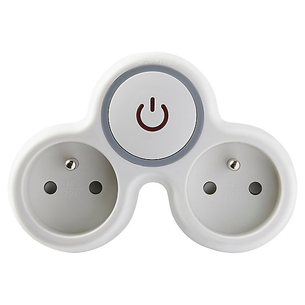 Multiprise avec interrupteur 2 prises Diall 16A blanc/gris
